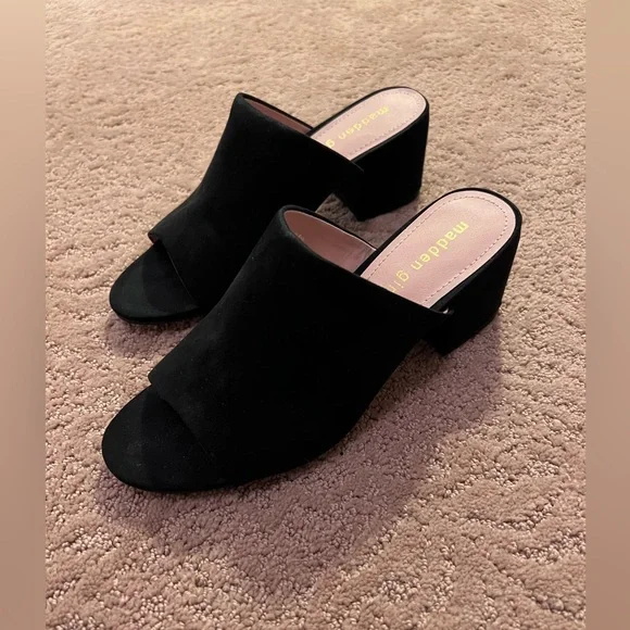 Madden Girl Shoes New Madden Girl Black Suede Block Heel Slide